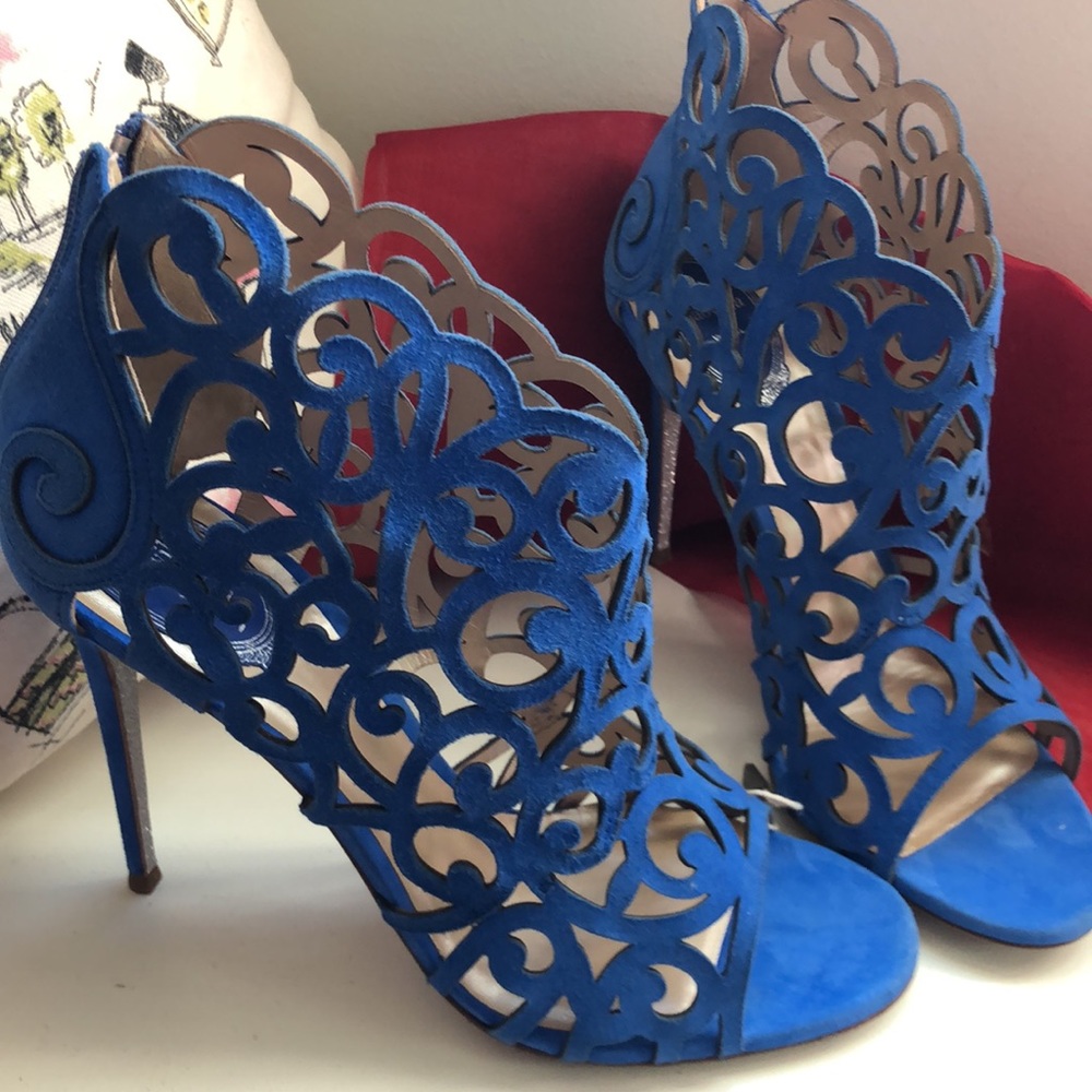 Rene Caovilla Blue Suede Heeled Bootie size 39.5